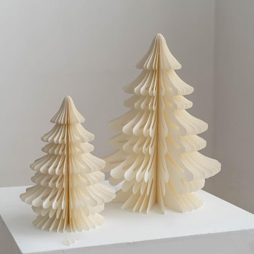 EHOTER 2 Pièces De Décoration d'arbre De Noël en Papier Sapin De Noël Plié en Nid d'abeille Arbres De Noël en Papier Pliables Centre De Table d'arbre De Noël en Nid d'abeille 3D (Blanc)