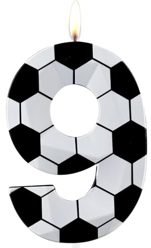 Geburtstagskerzen zum 9. Geburtstag, Motiv: Fußball Happy Birthday, Premium-Wachs und 3D-Diamant-Design, Fußball-Thema, Kuchendekoration, Dekoration für Männer, Jungen, Geburtstag, Party, Jahrestag,