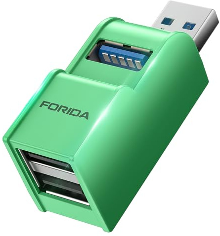 FORIDA 3 in 1 USB 3.0 Hub, Mini USB Hub Splitter mit Mehreren USB3.0 Adapter, 1 USBA 3.0 & zu 2 USB2.0 Out, Mutil Ports USB Verteiler für Laptop, MacBook, Flash-Laufwerk, Tastatur, Maus (Grün)