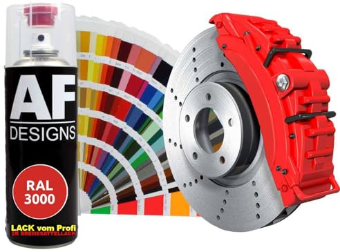 Alex Flittner Designs 2K Bremssattellack RAL Spraydose hitzebeständig 300° Bremssattelfarbe Hochwertiger Lack für Bremssättel, Bremsen und Autozubehör - 400 ml (RAL3000 FEUERROT)
