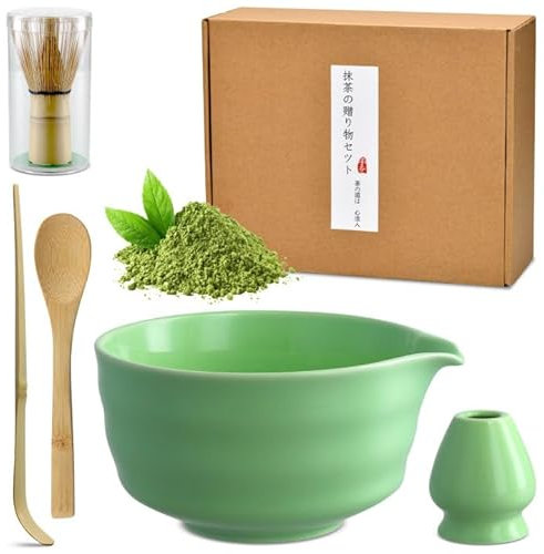 BLUESEABUY 5 Pièces Ensemble à thé Matcha avec Fouet à Matcha Matcha Set Ensemble De Fouet À MatchaPorte-balai 2 Cuillères à Café Bol à Matcha en Céramique pour Préparez une Tasse de Matcha