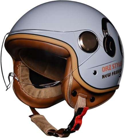 VVPEC Casques Jet Demi Casque Casque Moto avec Visière Vintage Casques Bols Homologué ECEDOT Casque Mobylette Ouvert Demi Casque Homme Femme Casque Jet pour Cruiser Hélicoptère Scooter(2,M=57~58cm)