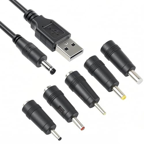 DAJING Universal DC Charger Cable - 1M USB to DC Power Cable with 5 Connectors for Laptop Cooling Pads, Bluetooth Speakers, Wireless Routers, and More | Vibrator Charger, Monitor Power Cable