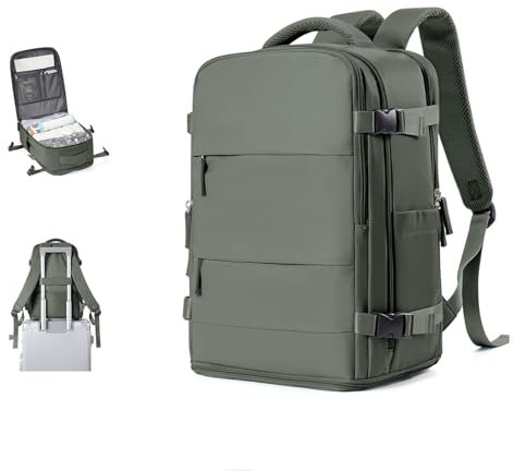SZSYCN Zaino Sottovuoto con Pompa Ryanair 40x20x25 Bagaglio a Mano Borsa da Viaggio Impermeabile per Laptop Zaino Sottovuoto Viaggio con Porta USB e Scomparto per Scarpe, Verde