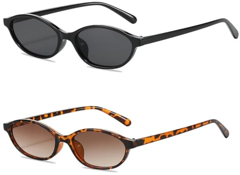 IWTBNOA 2 Stück Vintage Oval Sonnenbrille, Sonnenbrille Damen Vintage, Sunglasses für Woman, Sonnenbrille für Damen und Herren 90er Jahre Retro Sonnenbrille