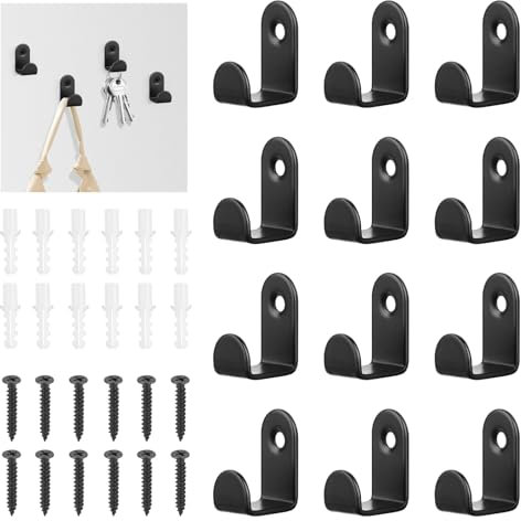 Crochets porte Manteau Mural, 12 Pièces Crochet Muraux a Visser, Patere Murale Noir avec 12 Vis, Petit Patère Crochet Muraux pour Porte, Mur, Salle de Bain, Cuisine