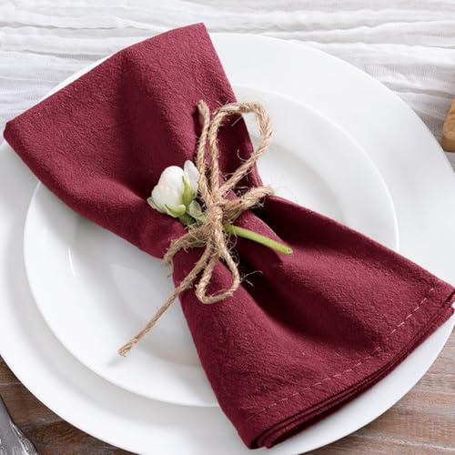 MLMC Burgunderrote Leinenservietten, rustikal, waschbar, Stoffservietten, Set mit 8 Stück, Weinrot, 43,2 x 43,2 cm, weich, wiederverwendbar, Stonewashed Dinner-Servietten, Tuch für Hochzeit, Babyparty