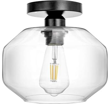 HAUSPRO Boston Globe Semi Flush Ceiling Light, Modern Glass Globe Flush Mount Light Fixture, Minimalist Ceiling Lamp for Bedroom, Living Room-Black