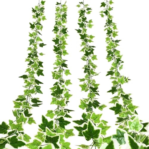 Jlnmmn 4 Piezas Guirnalda de Hiedra Artificial, Planta Artificial Hiedra, Guirnalda Flores, Enredaderas Artificiales, Adecuado para Bodas, Jardines, Cocinas, Salones y Oficinas