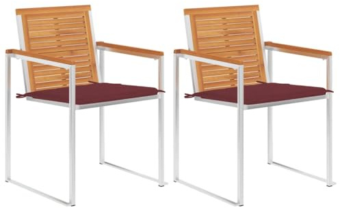 FWIKDUN 2 STK. Gartenstühle mit Kissen aus Massivholz Akazie und Stahl für Terrasse und Balkon – Holzstühle Stühle Akazie