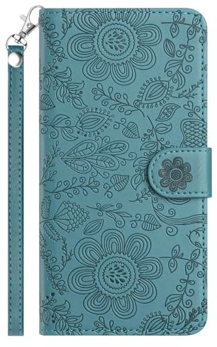 Reevermap for iPhone X/XS Case Flip Wallet Shockproof PU Leather Flower Magnetic Bumper Cover for iphone XS/X Phone Case with Kickstand Card Holder, Dark Geen