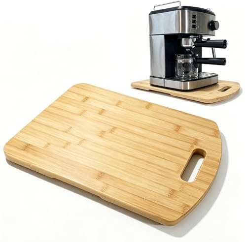 zxevg Bamboo Appliance Slider 360° Rolling Tray 42x31cm | Sliding tray with wheels for coffee maker & kitchen appliances. 360° rolling bamboo tray for easy countertop access