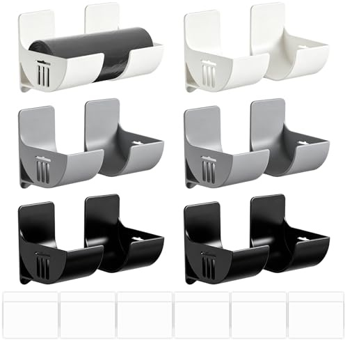6Pcs Bin Bag Holder, Self-Adhesive Wall Mounted Cling Film Foil Tin Holder | Trash Bag Dispenser for Kitchen Cupboard Door