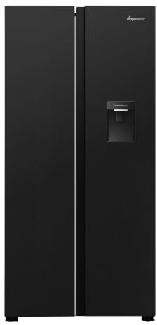 Fridgemaster American Side-by-side Door Fridge Freezer 439L Black with Water Dispenser MS83430DEB1, Total No Frost, Inverter Compressor, H177.7 cm x W83.2cm x D61cm, Energy Rating E