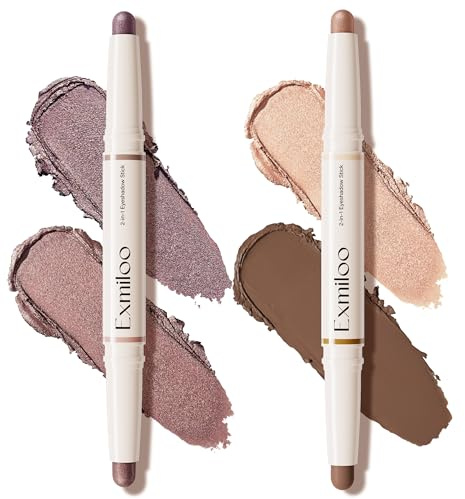 Exmiloo Creme Lidschatten Stift Set, 4 Neutral Töne, Mauve & Taupe | Wasserfester Lidschattenstift, 2 Doppelseitige Stifte, Natürlicher Schimmer, Leicht Verblendbar, Für Alltag & Soft Glam