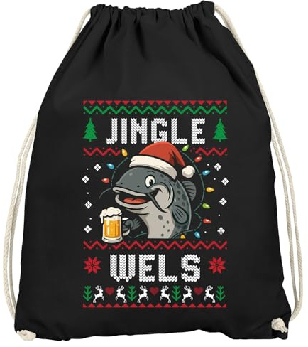 MoonWorks® Turnbeutel Ugly XMAS Bier DesignSpruch lustig Jingle Wels Gymbag Weihnachtsbeutel Schwarz unisize