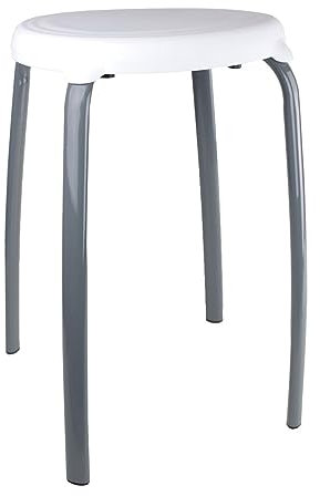 axentia Lena, Badaccessoire, Sitzhocker, Badezimmersitz, Badschemmel mit Metallfüßen, Sitzfläche gummiert, Tragkraft ca. 110 kg, weiß Badhocker, Edelstahl, 31.5 x 31.5 x 46.5 cm