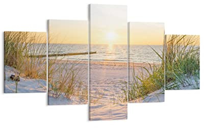 ARTTOR Bilder auf Leinwand 125x70cm Wandbild Landschaften Maritim - 3989 | Düne Strand Meer Mehrteilige Klein Wanddekoration Wohnzimmer Schlafzimmer Wanddeko Wand Kunstdruck Wandkunst ARTTOR