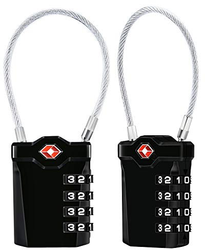 TSA, [Lot de 2] Diyife Cadenas à Code 4 Chiffres, Cadenas Valise à Combinaison avec 14cm Câble, Serrures à Bagages pour Valise, Sacoche, etc. (Noir)