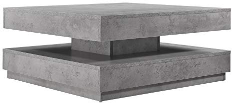 [en.casa] Couchtisch Florenz Wohnzimmertisch quadratisch 76 x 76 x 38 cm Sofatisch mit Stauraum Kaffeetisch drehbare Tischplatte Betonoptik