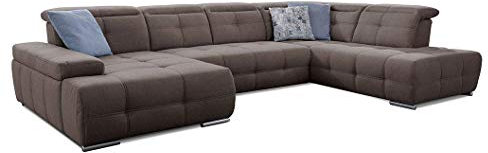 Cavadore Wohnlandschaft Mistrel mit verstellbaren Kopfteilen / U-Form Sofa mit leichter Fleckentfernung dank Soft Clean / Geeignet für Haushalte mit Kindern, Haustieren /343 x 77 x 228 / braun