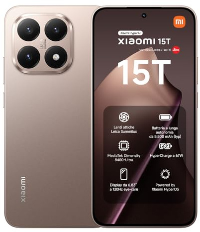 XIAOMI 15T, Smartphone 12+256GB, 6,83 120Hz augenschonendes Display, MediaTek Dimensity 8400-Ultra, 50MP Leica Summilux Objektiv, 5500mAh, Rose Gold, 2 Jahre Garantie