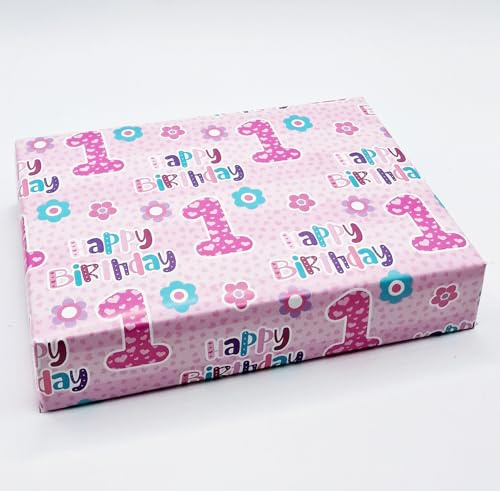 Geschenkpapier für den 1. Geburtstag, Mädchen, Rosa, 4 Bögen + 4 Geschenkanhänger, 1. Geburtstag, Geschenkpapier, Rosa (PA)