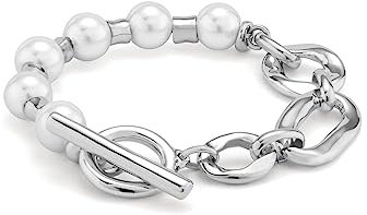 UNO de 50 Armband aus Sterlingsilber mit Kombination aus Gliedern und Perlen, Verschluss mit Ring und Stange