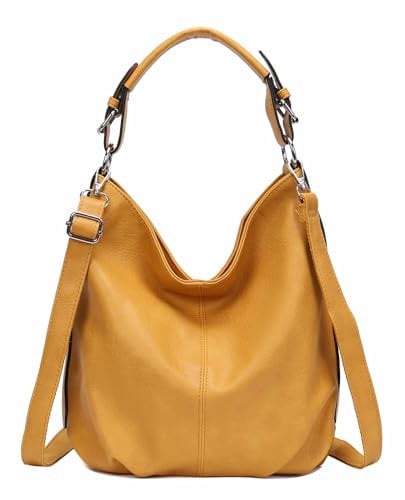 ITALYSHOP24.COM DAMEN TASCHE SHOPPER Hobo-Bag Henkeltasche Schultertasche Umhängetasche Handtasche CrossOver CrossBag Damentasche Reisetasche Beuteltasche Gelb.