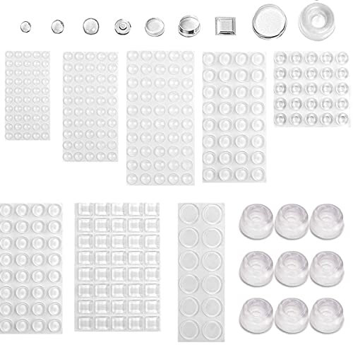 Uni-Fine 351pcs Patin Silicone(9 Forme), Anti-Bruit Butées Patins de Protection Caoutchouc Auto-Adhésif Tampon Transparent Pieds Antidérapant pour Porte Placard, Cuisine, Salle de Bain, Bureau