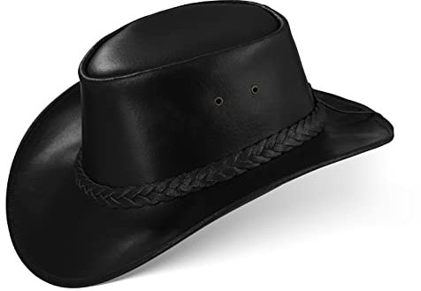 Black Forest Fox® Perth Unisex Western Cowboy Reiten Leder Sonnen Hut in (M, Schwarz)