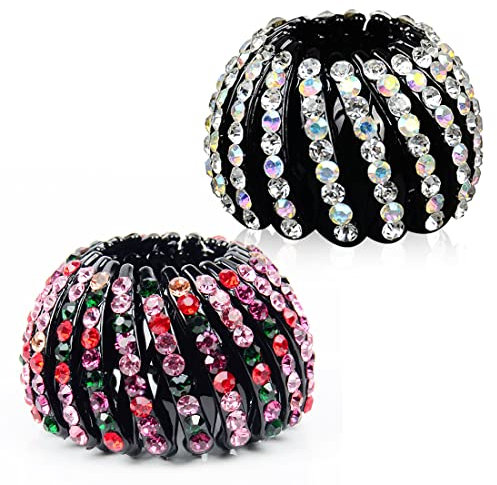 LIUJZZJ 2 Stück Haarspange Duttmacher Crystal Vogelnest Haarspange Haarklammern für Pferdeschwanz Mädchen Damen Frauen Haar Accessoire Große Haarclips
