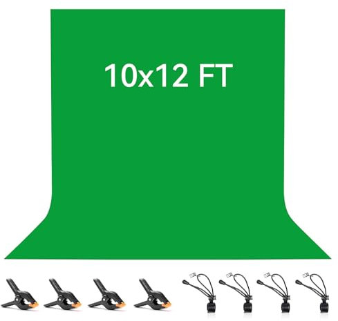 Green Screen Backdrop 3x3.6 M/10x12 FT, Vevelux 100% Polyester Photography Background with 4 Spring Clamps & 4 Anti-Wrinkle Backdrop Clips Foldable Green Screen for Studio Photo Video Shooting