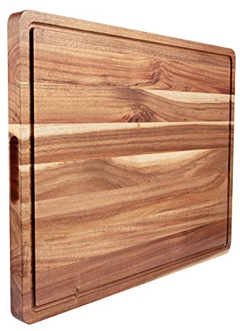 Taglieri extra large in legno di acacia per cucina, tagliere da cucina, 61 x 45 cm, spessore reversibile macellaio blocco formaggio salumi tagliere con manici laterali e scanalature per succhi