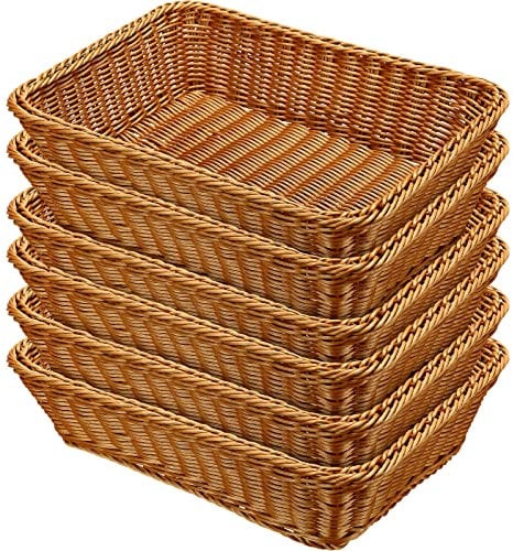 Eccliy 6 Pack Poly Wicker Bread Basket 15.8 Inch Imitation Rattan Woven Tabletop Food Serving Basket for Vegetables Restaurant Hotel Home Display