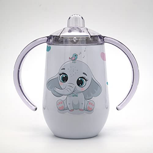 Marquage Unique Gobelet/Tasse à bec enfant Personnalisable - Idée cadeau personnalisé prénom - Gobelet Apprentissage Éléphant Coeur - CL0007b