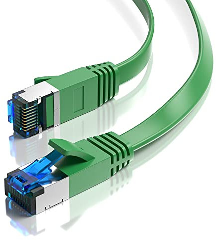 JAMEGA - 10m CAT.7 Netzwerkkabel Flach Ethernet Kabel Patchkabel in Grün| Gigabit Lan 10Gbit/s | 600MHz | Cat-7 Rohkabel U/FTP PIMF Schirmung mit RJ45 Stecker | Router Switch Modem