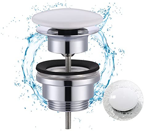 iVIGA Waschbecken Ablaufgarnitur, Ablaufgarnitur mit Überlauf 1 1/4 universal für Waschbecken und Waschtisch, weiß