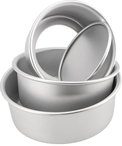 ZOENHOU 3 Pcs Cake Tin Set, 6 Inch 7 Inch 8 Inch Anodised Aluminium Round Cake Pan with Removable Bottom, 3 Inch Deep Non-Stick Round Baking Tin Tray Set