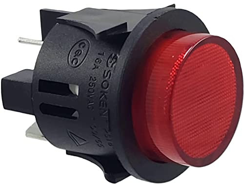 Taster PS18-16 Einbau ø 25mm 250V 16A rot, beleuchtet push-EIN, Flachstecker 6,3mm
