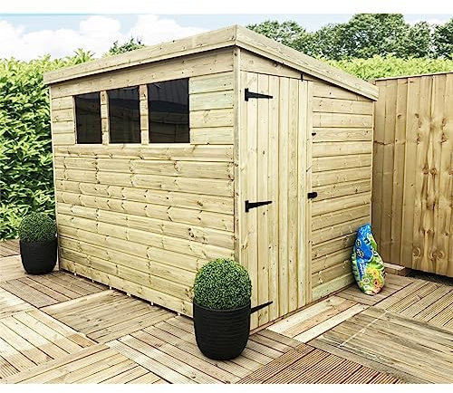 INSTALLED 7 x 5 Garden Shed Pressure Treated T&G PENT Shed - 3 Windows + Side Door (7' x 5' / 7ft x 5ft) (7x5)