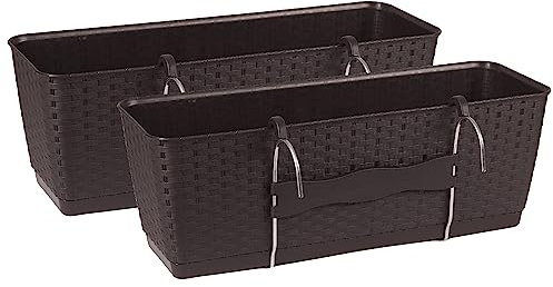 Tymar Blumenkästen für Balkon, Geländer, 2er-Pack, Rattan Optik, inkl. Bewässerungssystem ((2 Pack) Braun; 50 cm)