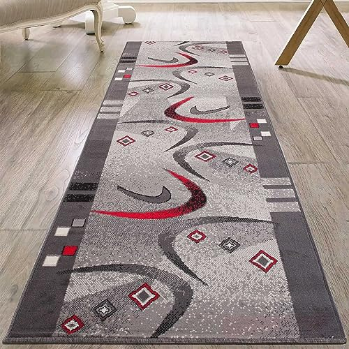 Mazovia Läufer Flur 100x150cm Anthrazit Grau Geometrisch 90er-Retro Weich | Teppichläufer für Küche Waschküche Schlafzimmer Pflegeleicht Fußbodenheizungsgeeignet Kurzflor Synthetisch Verkauf pro Meter