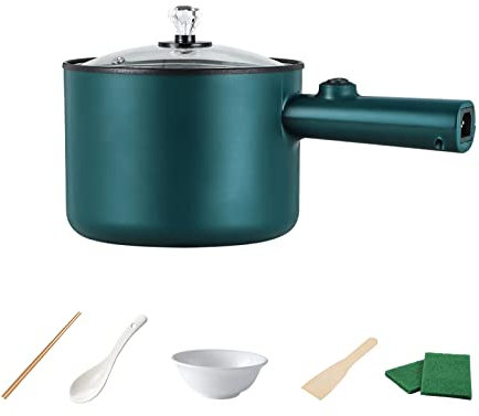 Elektrischer Hot Pot Kochtopf, 1,8L Elektrische Topf Kocher, Tragbarer Schneller Nudelkocher, Mini Multikocher für Stir Fry Roast Cooker Ramen Suppe Steak Pasta Haferflocken Ei (Grün)