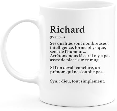 quotedazur - Mug Définition Prénom Richard Dieu Tout Simplement - Cadeau Humour Prénom - Idée Cadeau Famille Saint Valentin - Tasse Prénom Richard