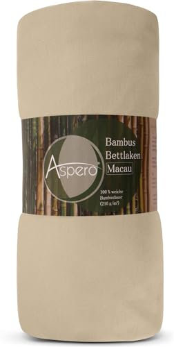 Bambus Spannbettlaken 4 Jahreszeiten| weiches Spannbetttuch 210 g/m² Oeko-Tex aus aktmungsaktivem Material Temperaturregulierend Farbe Beige Größe 180-200 cm x 200 cm x 30 cm