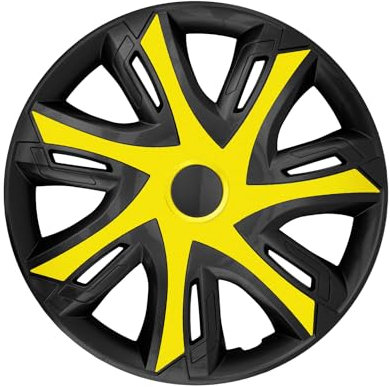 Luckyberg Radkappen 15 Zoll N-Power | Zierkappen in vielen Farben, Radzierblenden 4er-Set für die meisten Automarken und Stahlfelgen. Felgenabdeckung für Autofelgen. (15 - GELB/SCHWARZ)