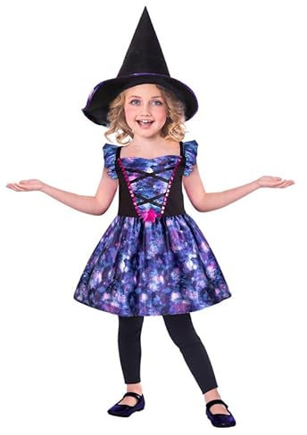 My Illusions Girls Purple Witch Costume Kids Sustainable Halloween Fancy Dress Outfit (3-4 Years)