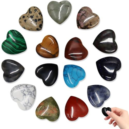 Herz Kristalle Steine, 15 Stück Herz Steine Set, Kristalle Herz Set, Herz Liebe Steine Set, Herz Hatürliche Steine Set, herz heilkristalle, für Meditation Heimwerken Kunsthandwerk Dekoration