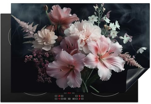 KitchenYeah© Induction Hob Protector Mat Cooker Top Protectors Cover | 20.8x32.1 / 81.6x52.7 cm - Ceramic Covers Electric Hobs Vinyl Flowers - Pink - Vapour - Plants